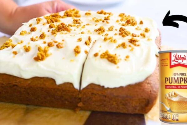 Easy-to-Make Pumpkin Cake w/ Cream Cheese Frosting, homemade and freshly served