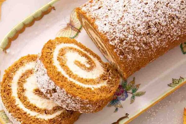 Easy Pumpkin Cake Roll, homemade and freshly served