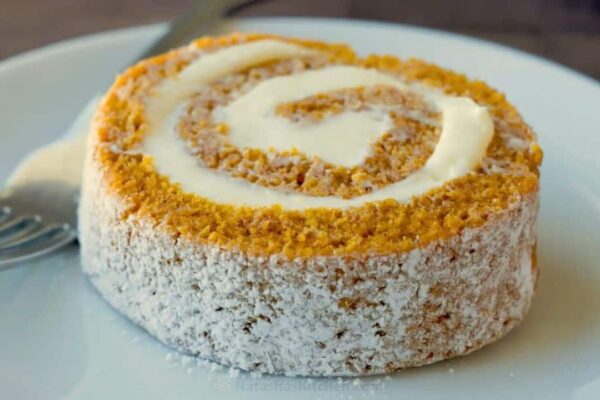 Easy Pumpkin Cake Roll With Creamy Filling, homemade and freshly served