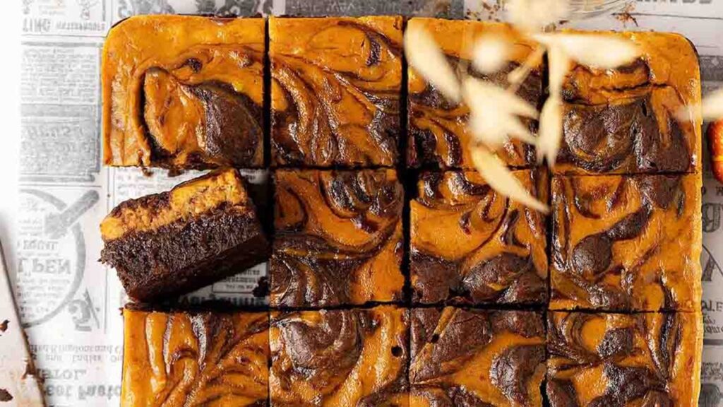 Easy Pumpkin Cheesecake Brownies, homemade and freshly served
