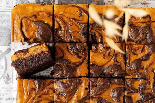 Easy Pumpkin Cheesecake Brownies, homemade and freshly served