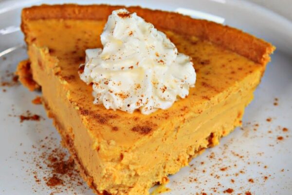 Super Easy Pumpkin Cheesecake, homemade and freshly served