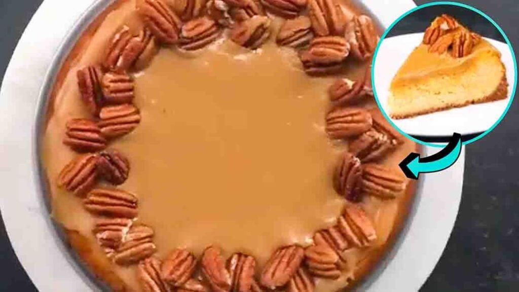 Easy Pumpkin Pecan Cheesecake, homemade and freshly served