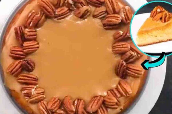 Easy Pumpkin Pecan Cheesecake, homemade and freshly served