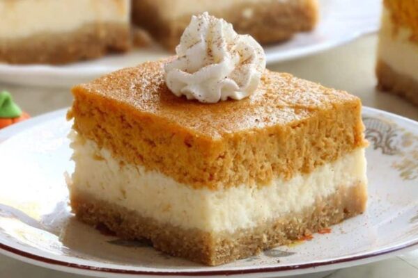 Easy Pumpkin Pie Cheesecake Bars, homemade and freshly served