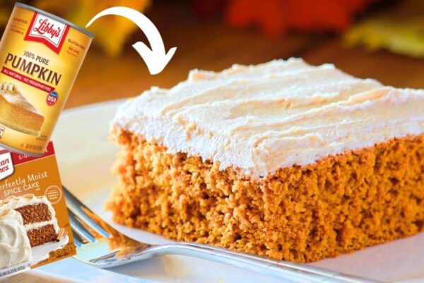Easy Pumpkin Spice Cake w/ Brown Sugar Frosting, homemade and freshly served