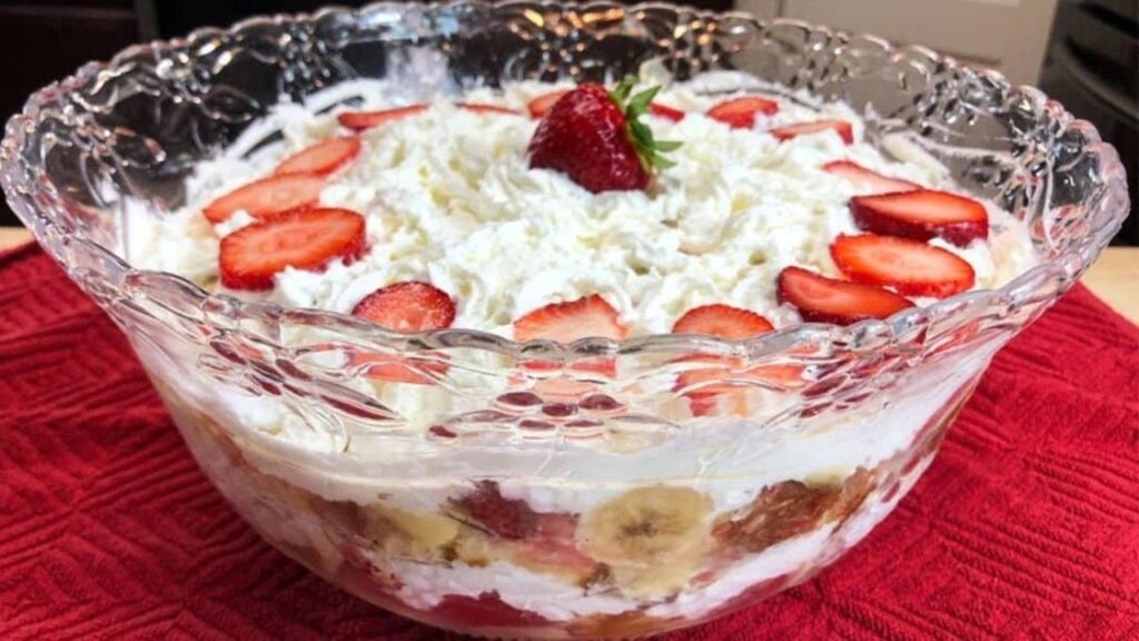 Easy Punch Bowl Cake, homemade and freshly served