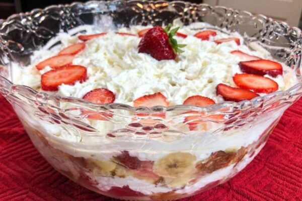 Easy Punch Bowl Cake, homemade and freshly served