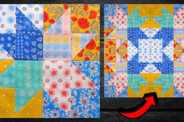 Finished Easy Quarter Star Quilt Block, a completed DIY project