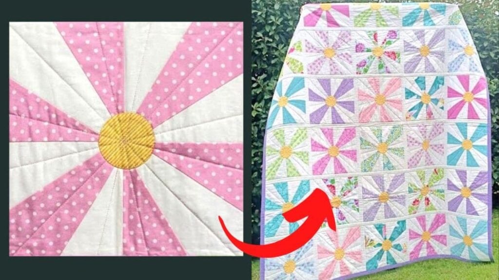 Finished Easy Quilt-As-You-Go Daisy Block, a completed DIY project
