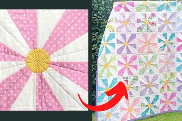 Finished Easy Quilt-As-You-Go Daisy Block, a completed DIY project