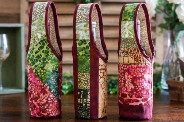 Easy Quilt As You Go Scrappy Wine Tote, homemade and freshly served