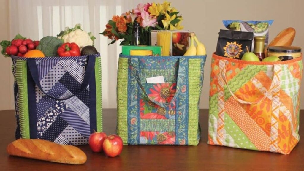 Finished Easy Quilt As You Go Shopping Tote Bag, a completed DIY project