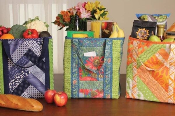 Finished Easy Quilt As You Go Shopping Tote Bag, a completed DIY project