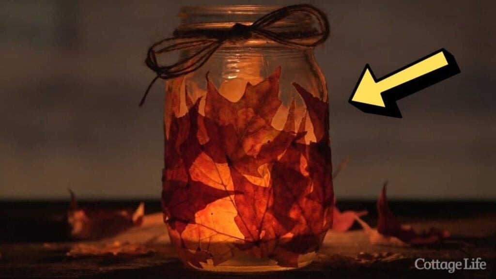 Finished Super Easy DIY Fall Leaves Mason Jar Candleholder, a completed DIY project