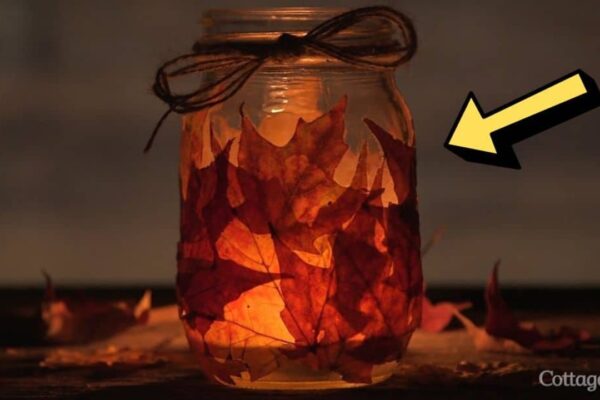 Finished Super Easy DIY Fall Leaves Mason Jar Candleholder, a completed DIY project