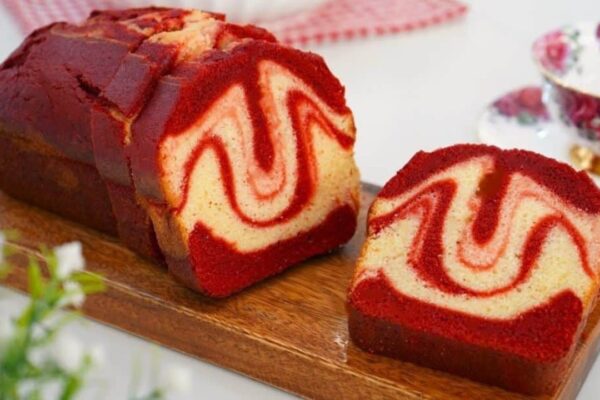 Easy-to-Make Moist Red Velvet Marble Loaf Bread, homemade and freshly served