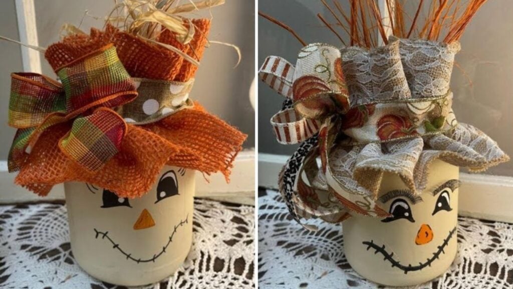 Finished Easy Repurposed Mason Jar Scarecrow Décor For Fall, a completed DIY project