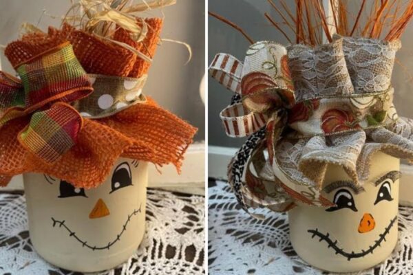 Finished Easy Repurposed Mason Jar Scarecrow Décor For Fall, a completed DIY project