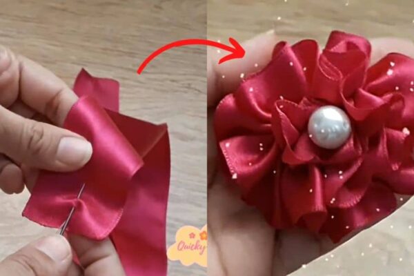 Finished Easy Ribbon Flower DIY, a completed DIY project