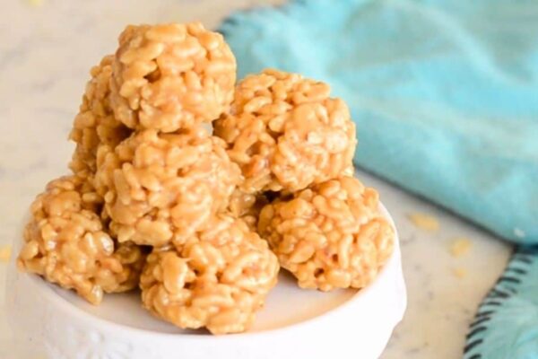 Easy Rice Krispie Peanut Butter Balls, homemade and freshly served