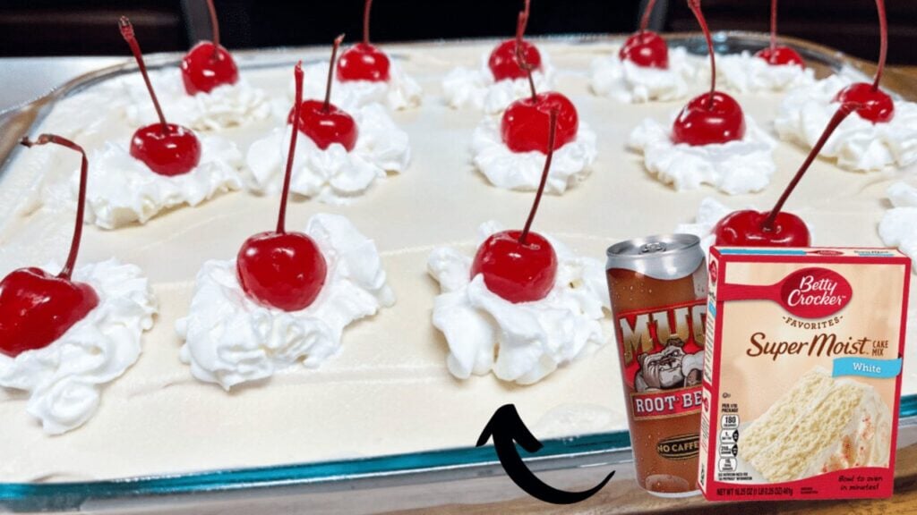 Easy Root Beer Float Cake, homemade and freshly served