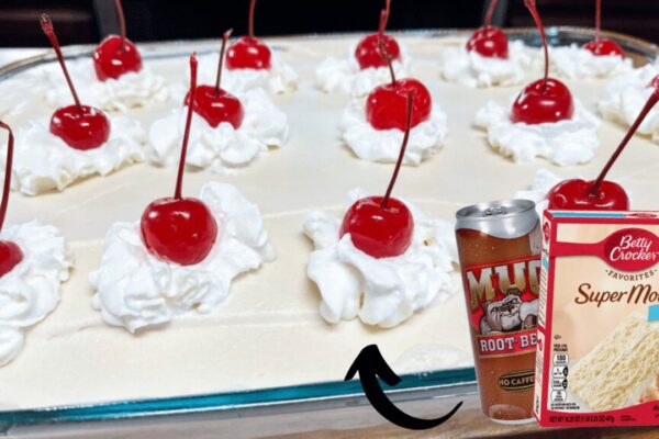 Easy Root Beer Float Cake, homemade and freshly served