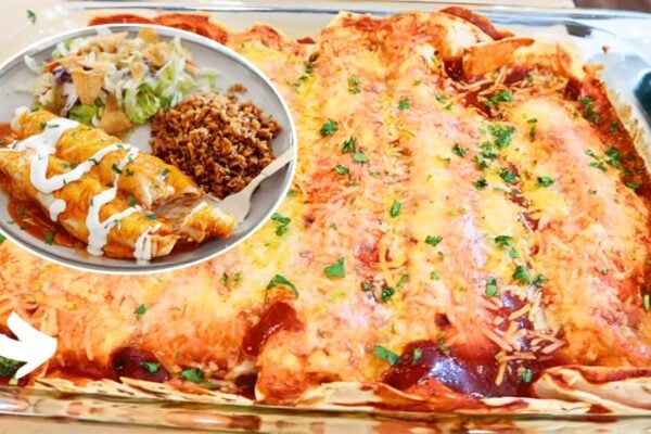 Easy Rotisserie Chicken Enchiladas, homemade and freshly served