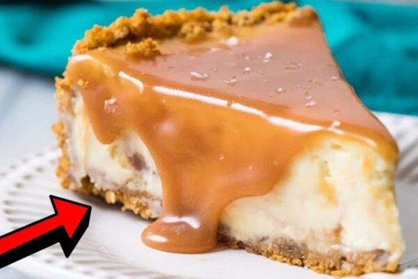 Easy-to-Make Salted Caramel Cheesecake, homemade and freshly served
