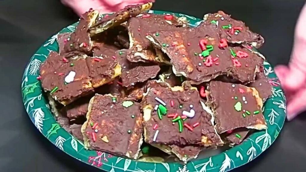 Easy Saltine Christmas Cracker Candy, homemade and freshly served