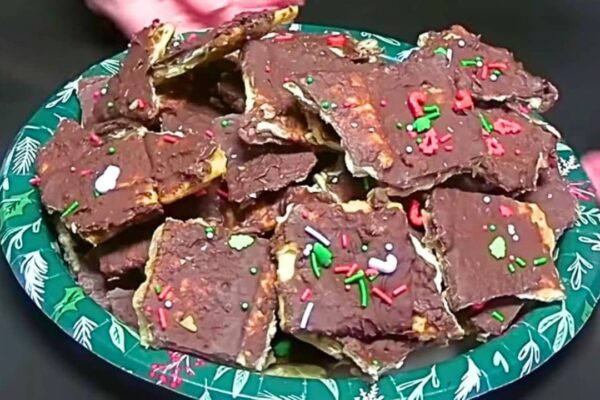 Easy Saltine Christmas Cracker Candy, homemade and freshly served