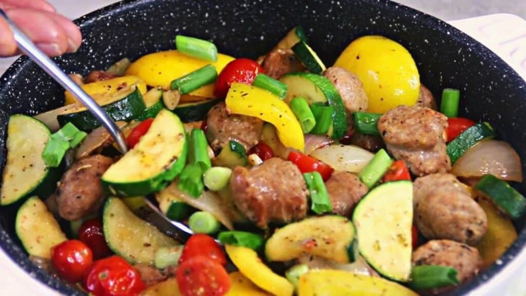 30-Minute Sausage & Veggie Skillet, homemade and freshly served