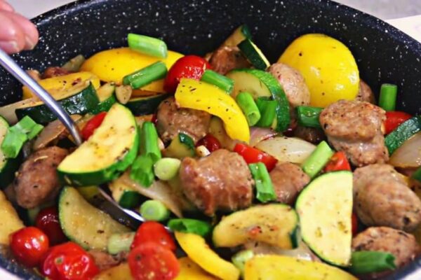 30-Minute Sausage & Veggie Skillet, homemade and freshly served