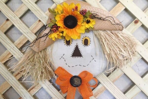 Finished Super Easy Scarecrow Wreath, a completed DIY project