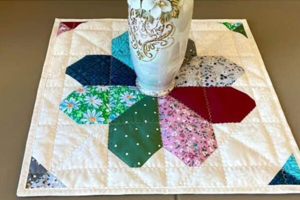 Finished Easy Flower Patchwork Quilt Block For Beginners, a completed DIY project