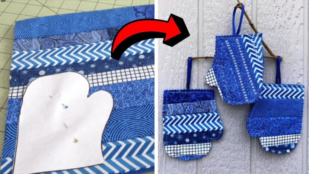 Finished Easy Scrappy Mitten Ornaments, a completed DIY project