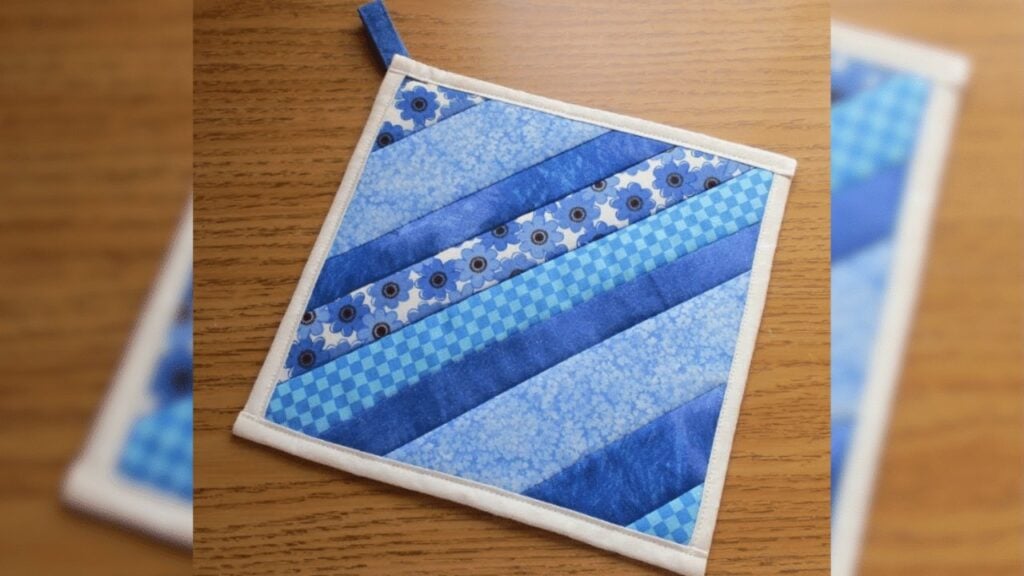 Finished Easy Quilted Fabric Strip Potholder, a completed DIY project
