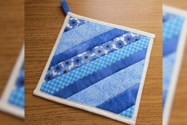 Finished Easy Quilted Fabric Strip Potholder, a completed DIY project
