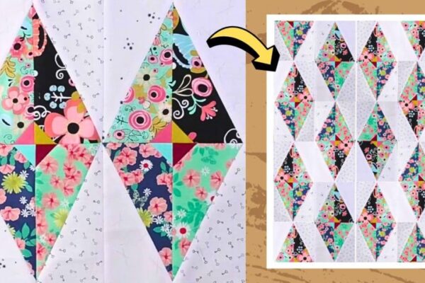 Finished Easy Scrappy Diamonds Quilt Block, a completed DIY project