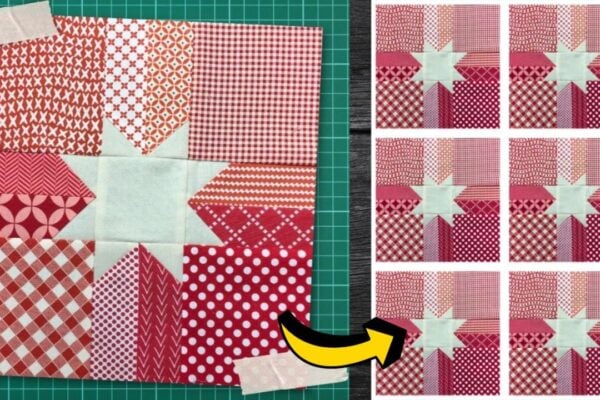 Finished Beginner-Friendly Scrappy Star Quilt Block, a completed DIY project