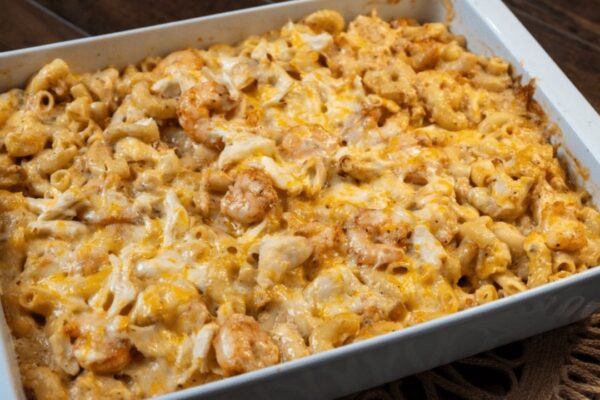 Cheesy Seafood Mac & Cheese, homemade and freshly served