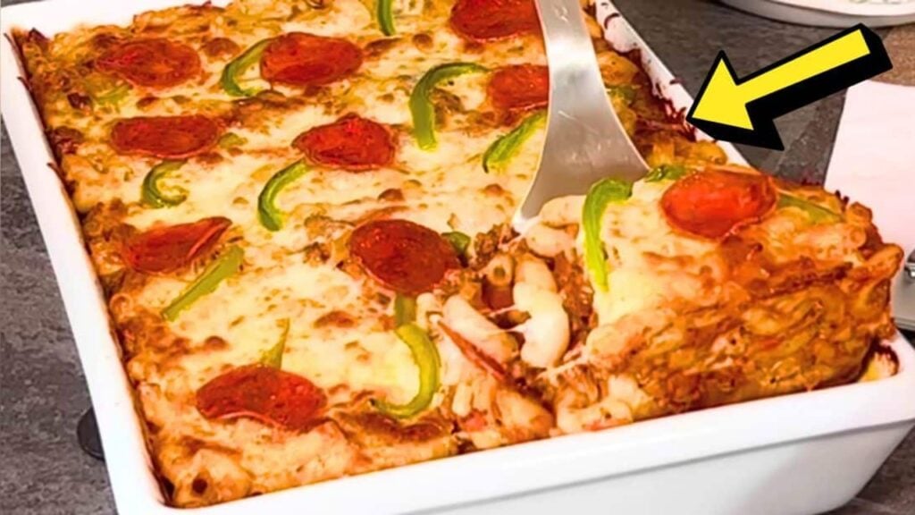 Easy Shareable Pizza Casserole, homemade and freshly served