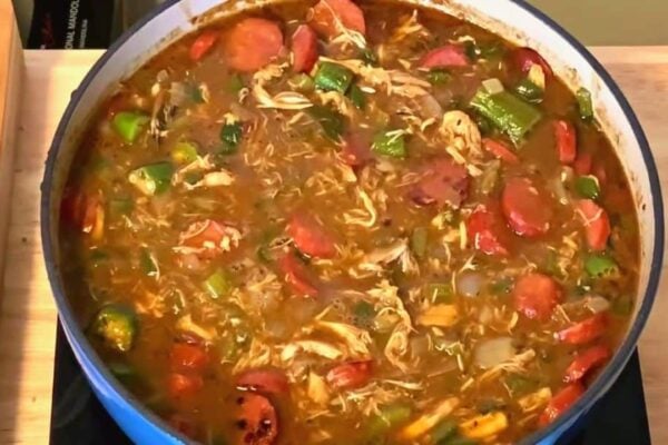 Easy Shrimp, Chicken & Sausage Gumbo, homemade and freshly served