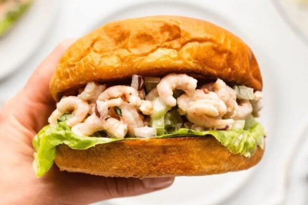 Old Bay Shrimp Salad Sandwich, homemade and freshly served