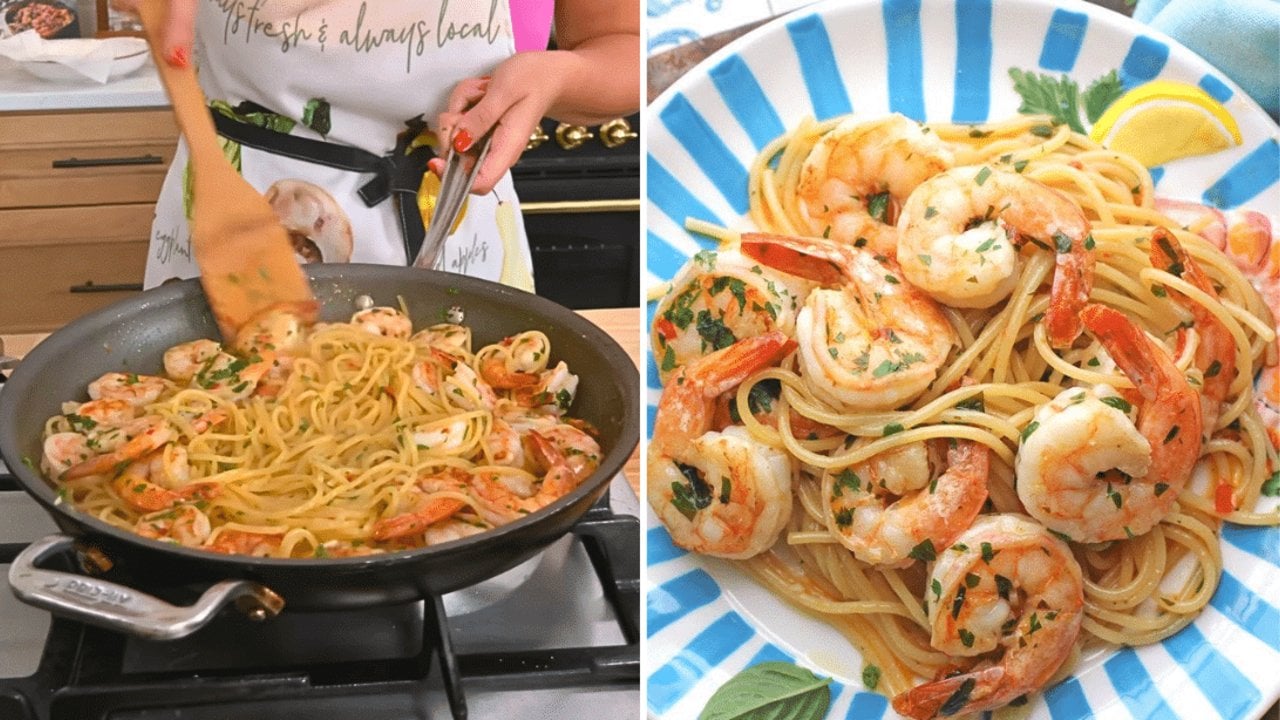 Easy shrimp scampi with garlic butter, white wine and fresh parsley tossed through spaghetti in one skillet