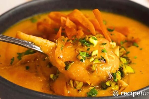 a Simple Sweet Potato Soup, homemade and freshly served