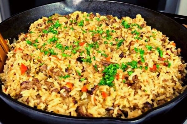 Easy Skillet Cajun Dirty Rice, homemade and freshly served