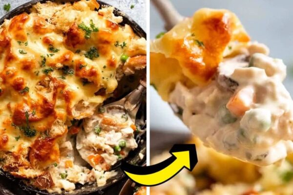 Easy Skillet Cheesy Turkey Pot Pie, homemade and freshly served