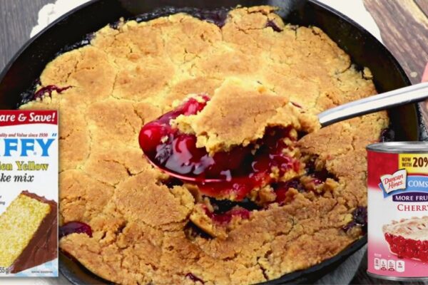 Easy 4-Ingredient Skillet Cherry Cobbler, homemade and freshly served