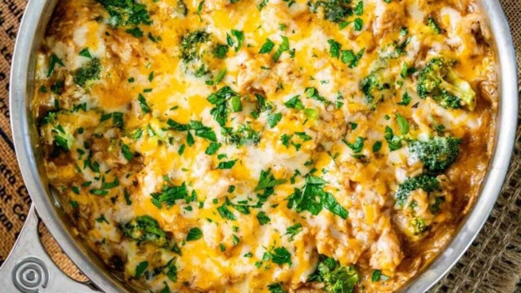 Easy Chicken, Broccoli, and Rice Skillet, homemade and freshly served